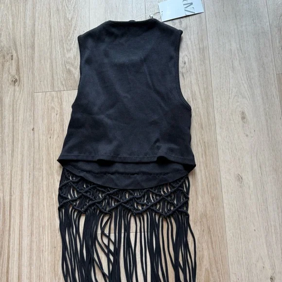 Zara Black Fringe Tank Top - Picture 3 of 3